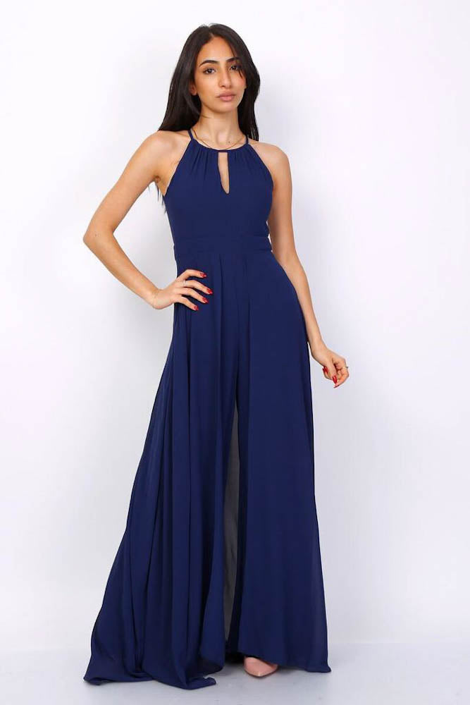 B-WARE: Langes elegantes Hosenkleid - marineblau (Größe M)