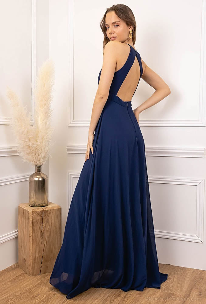 B-WARE: Langes elegantes Hosenkleid - marineblau (Größe M)