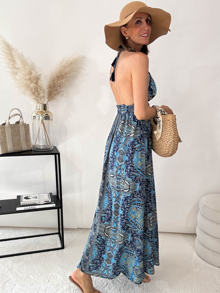 "Paisley Breeze" Boho Maxikleid - blau