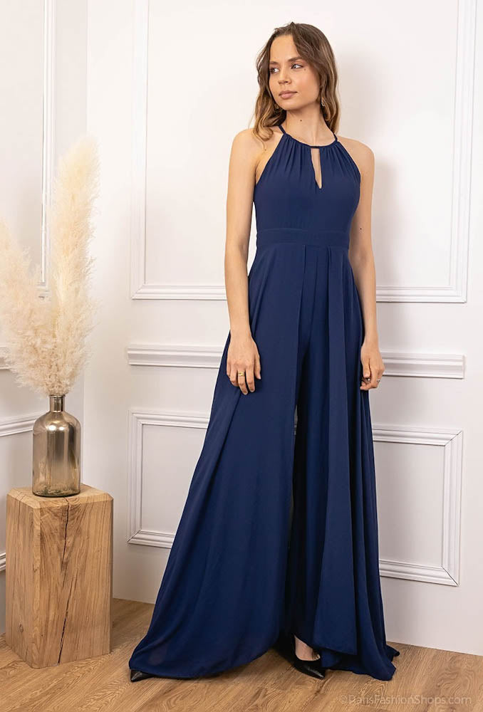 B-WARE: Langes elegantes Hosenkleid - marineblau (Größe M)