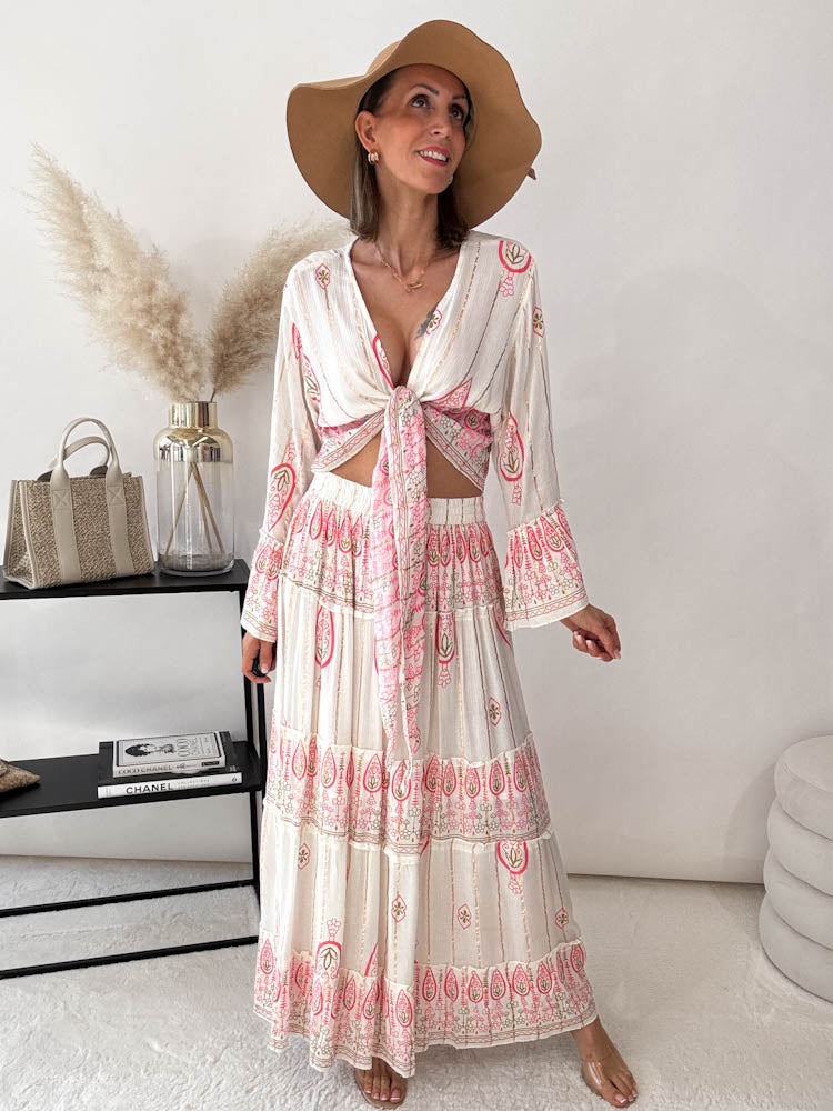 "Boho Blossom" Wickel/Knoten Bluse - creme