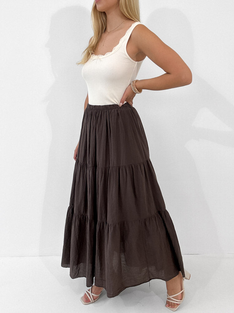"Lune Skirt" langer Rock aus Baumwolle - braun