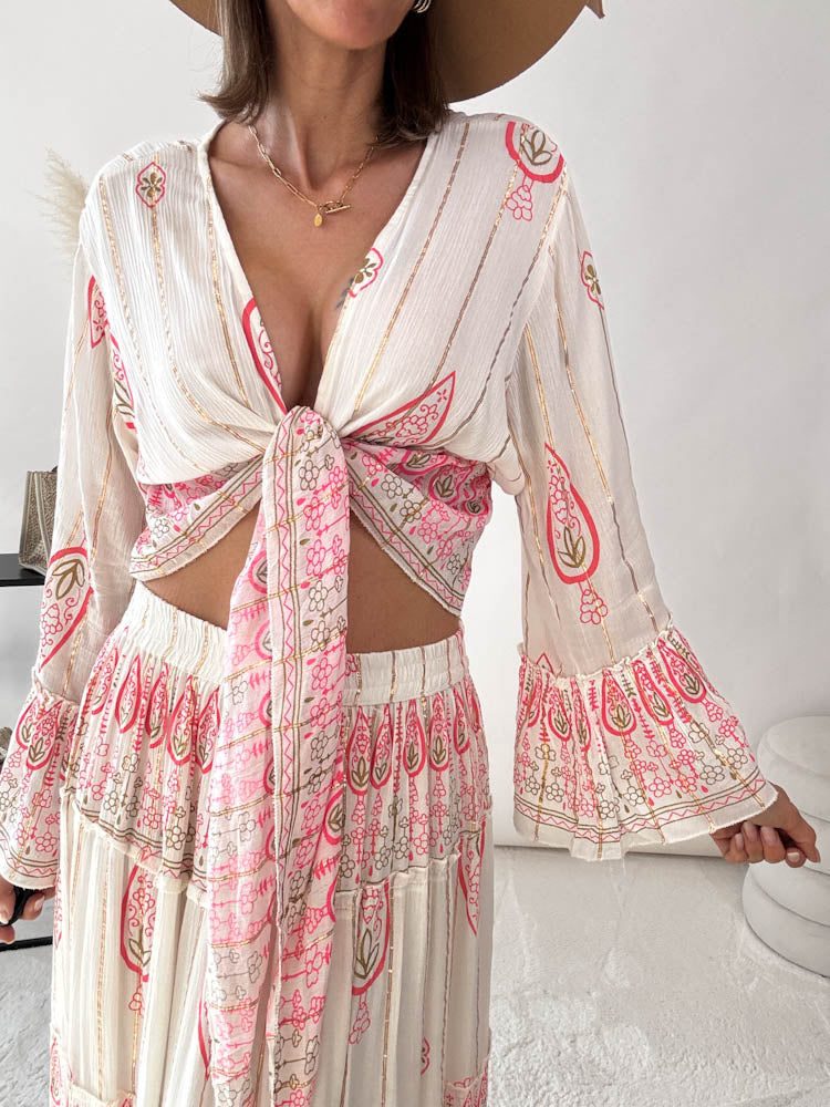 "Boho Blossom" Wickel/Knoten Bluse - creme