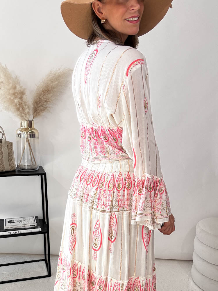 "Boho Blossom" Wickel/Knoten Bluse - creme