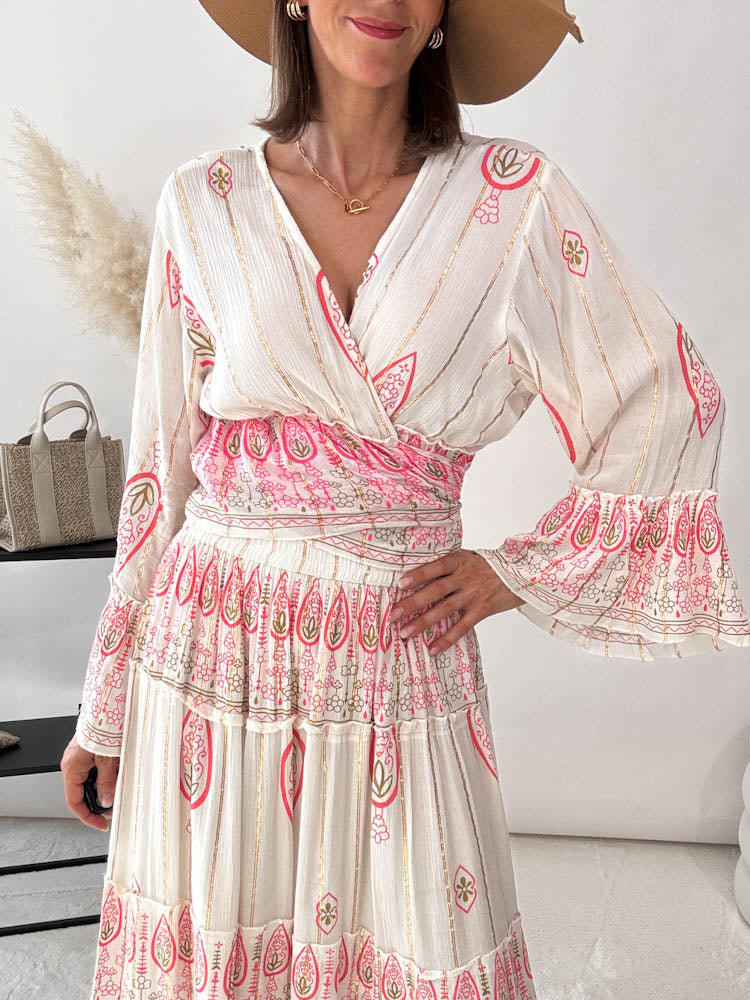 "Boho Blossom" Wickel/Knoten Bluse - creme
