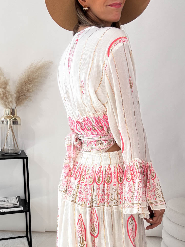 "Boho Blossom" Wickel/Knoten Bluse - creme