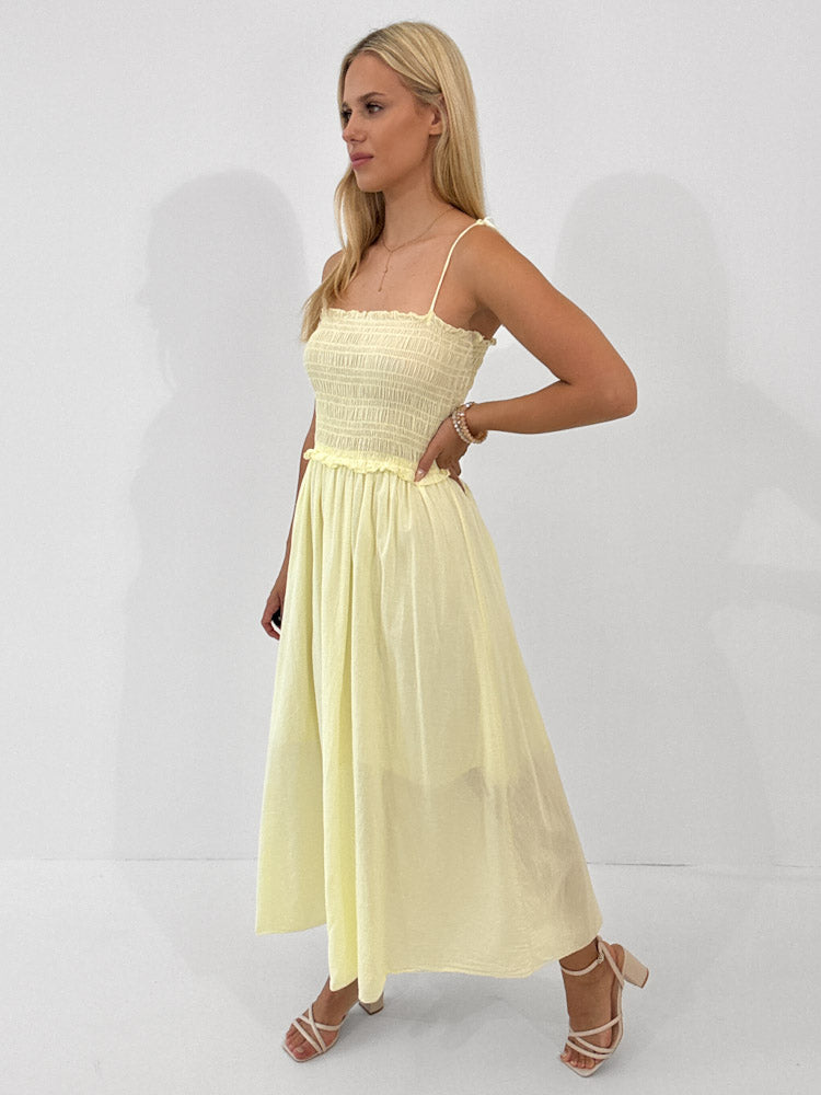 "Summer Breeze" - schönes Maxikleid aus Baumwolle - gelb