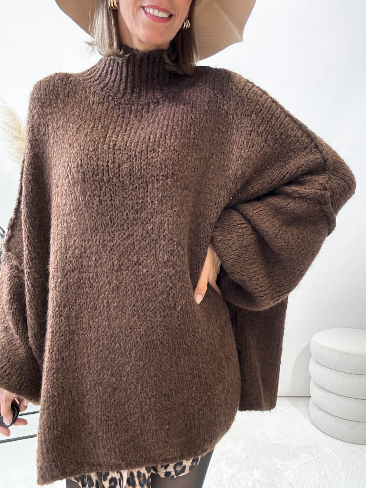 "Cozy Midi" kuscheliger Oversize Pulli - dunkelbraun