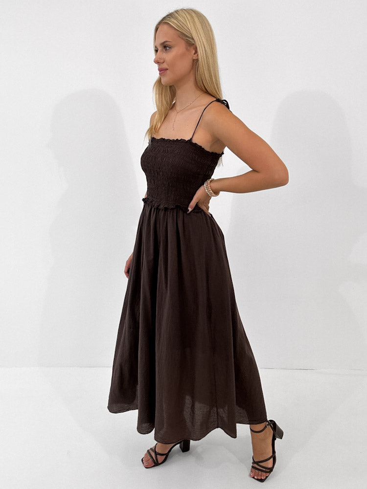 "Summer Breeze" - schönes Maxikleid aus Baumwolle - braun