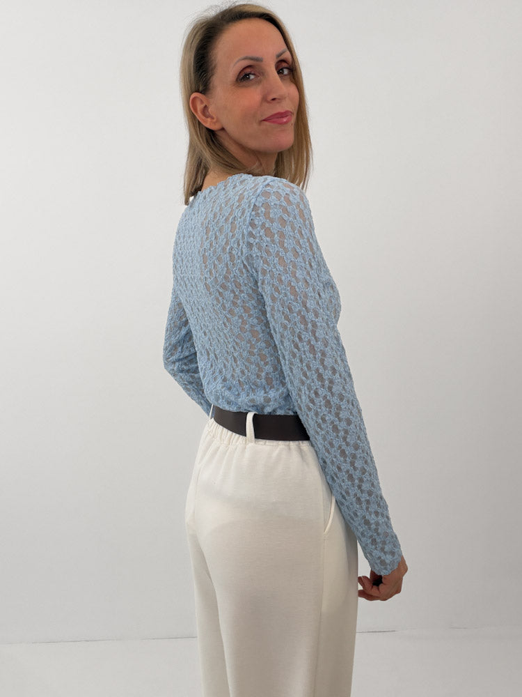 "Feral Lace 2.0" Shirt aus weicher Spitze - Sky Blue