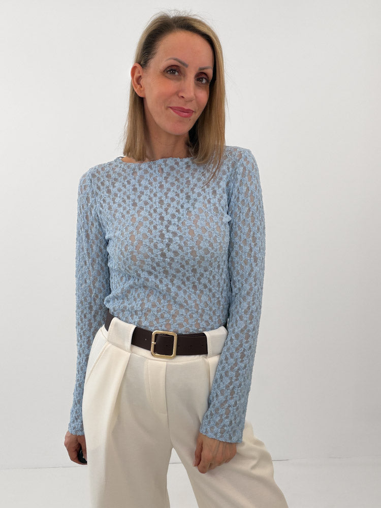 "Feral Lace 2.0" Shirt aus weicher Spitze - Sky Blue