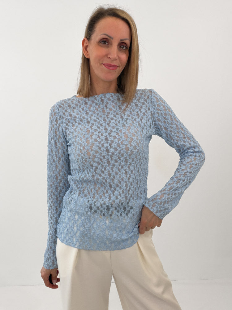 "Feral Lace 2.0" Shirt aus weicher Spitze - Sky Blue