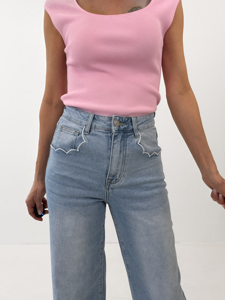 "Wave" Wide Leg Jeans - hellblau