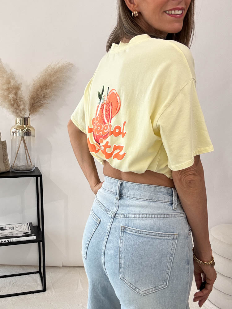 "Spritz" Shirt mit Statement - pastelgelb
