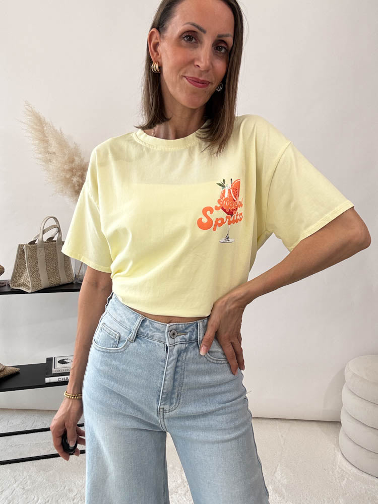 "Spritz" Shirt mit Statement - pastelgelb