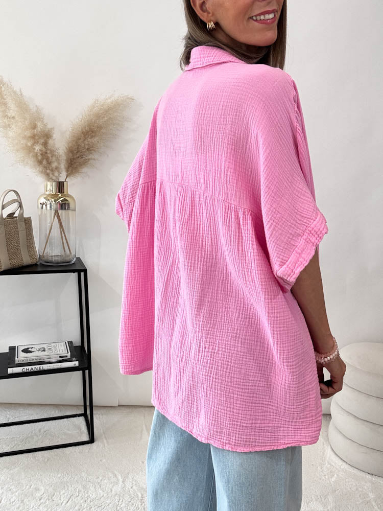 "Waffle Summer" Bluse aus Baumwolle (Musselin) - candy rose