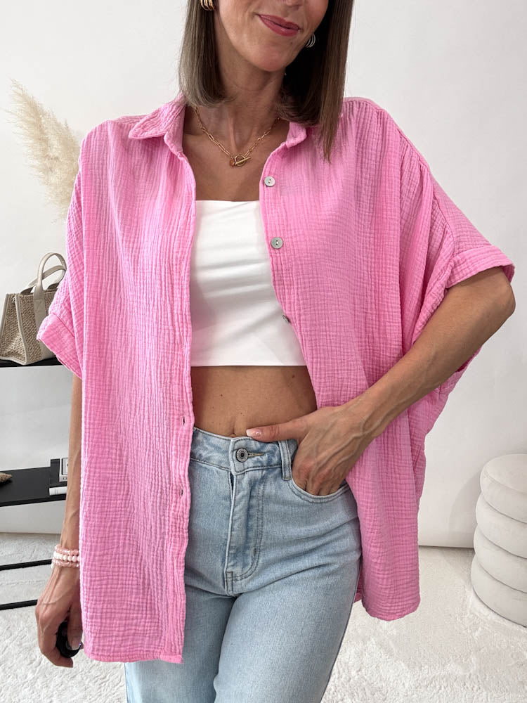 "Waffle Summer" Bluse aus Baumwolle (Musselin) - candy rose