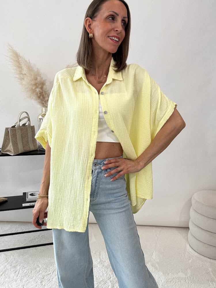 "Waffle Summer" Bluse aus Baumwolle (Musselin) - hellgelb