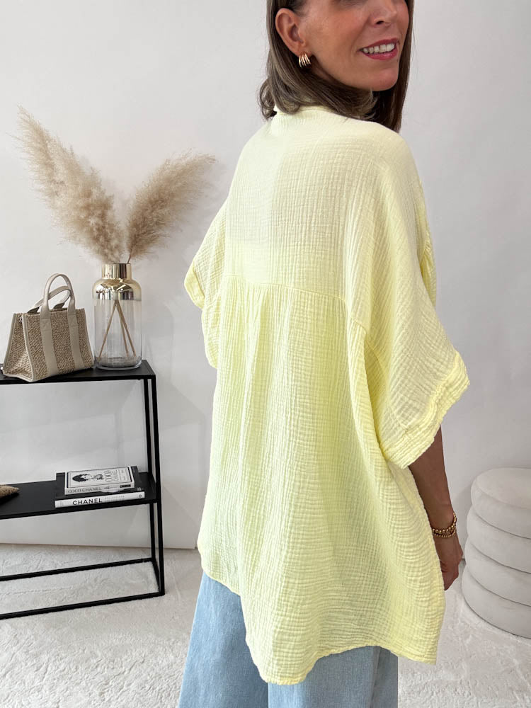 "Waffle Summer" Bluse aus Baumwolle (Musselin) - hellgelb