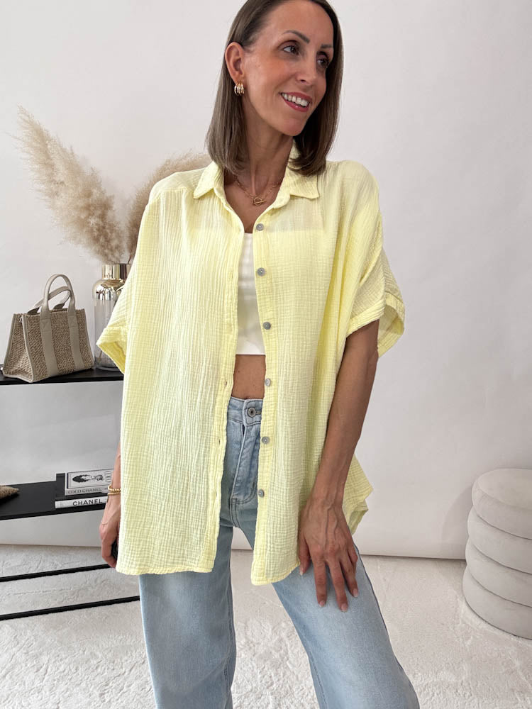 "Waffle Summer" Bluse aus Baumwolle (Musselin) - hellgelb
