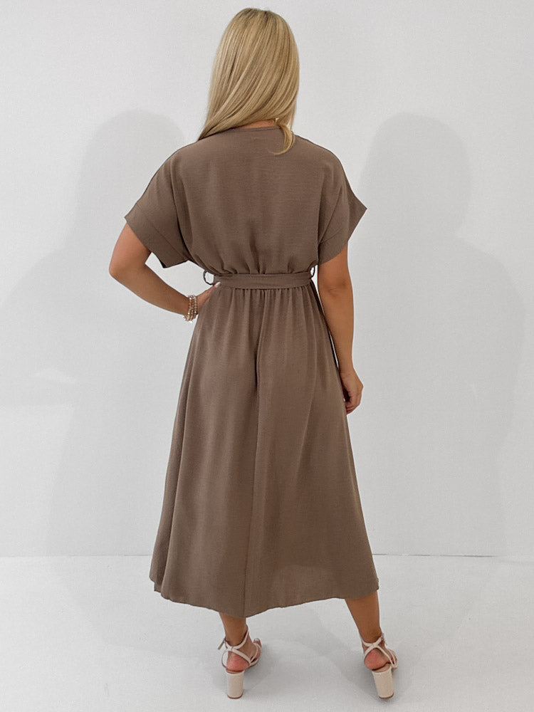 "Sunshine" schönes langes Kleid - mocca