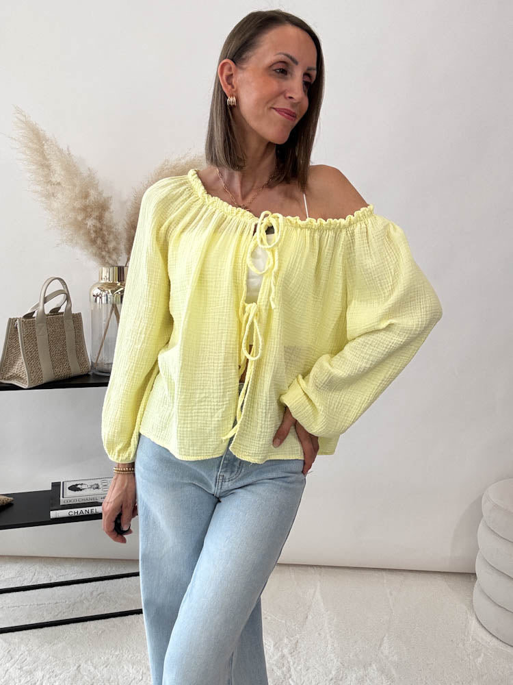 "Sweet Bow" Cardigan mit Schleifen (Musselin) - hellgelb