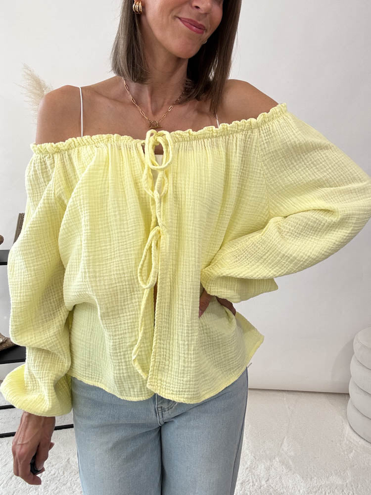 "Sweet Bow" Cardigan mit Schleifen (Musselin) - hellgelb