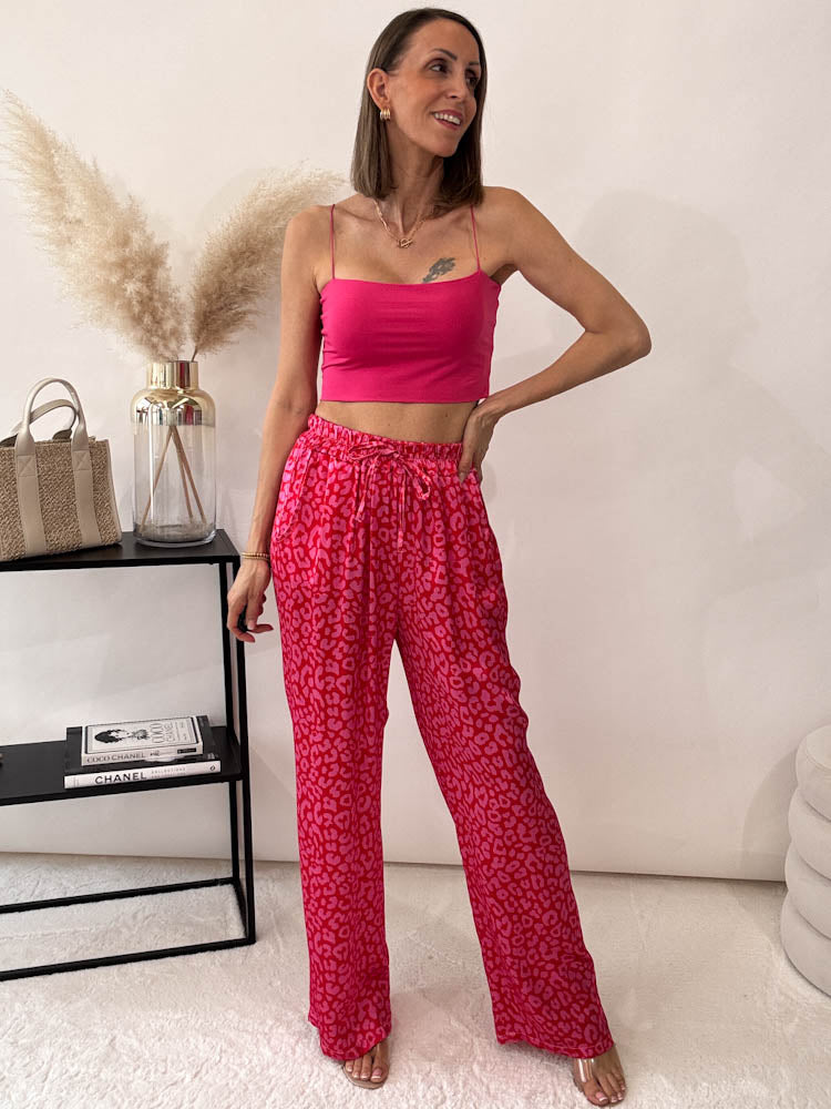 "Silky Leo" Hose aus Viskose - rot/pink