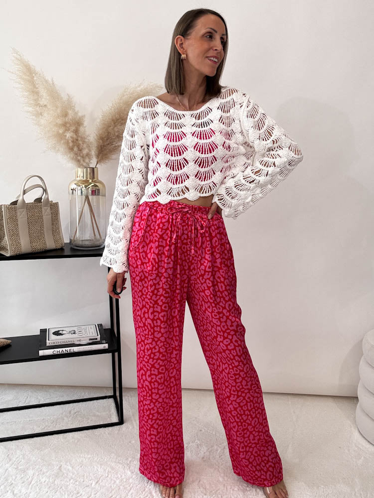 "Silky Leo" Hose aus Viskose - rot/pink