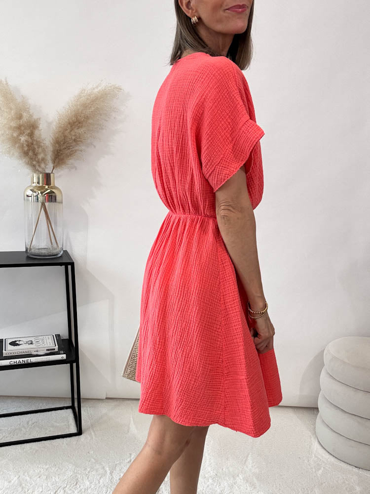 "Nella" Wickelkleid aus Baumwolle - coral