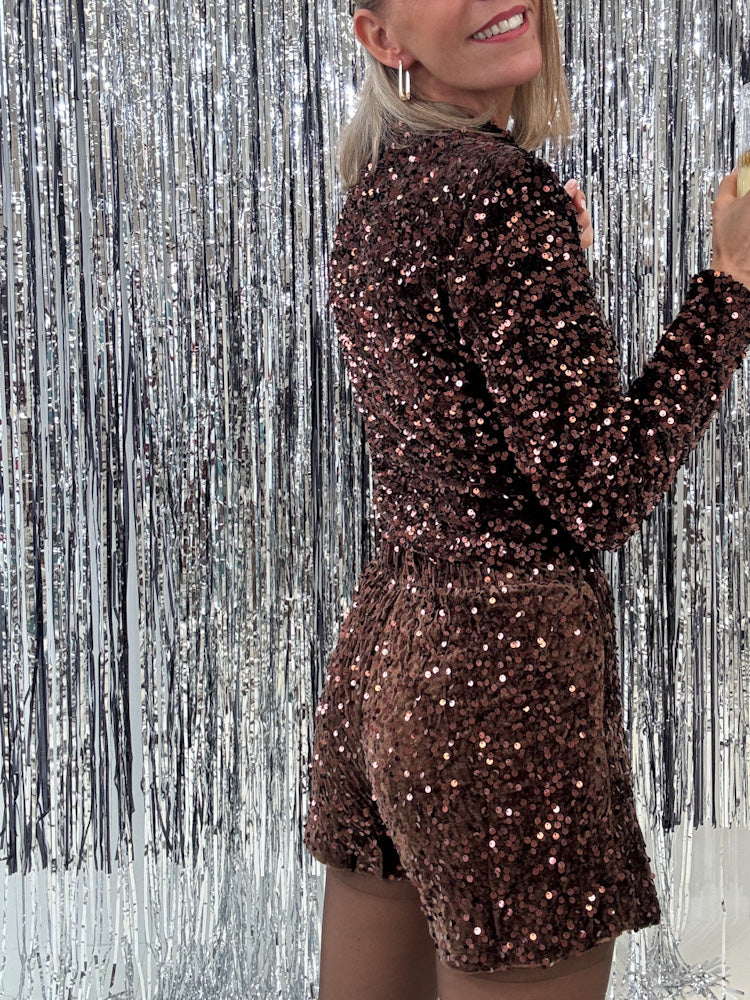"Sequins" Pailletten Top - braun