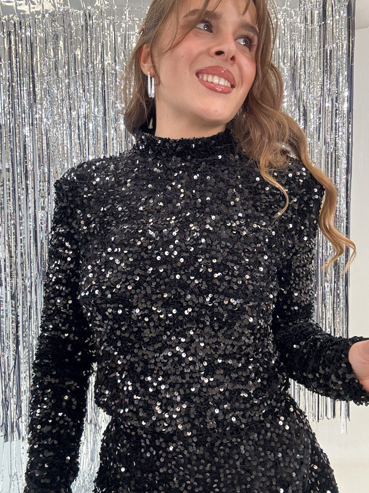 "Sequins" Pailletten Top - schwarz