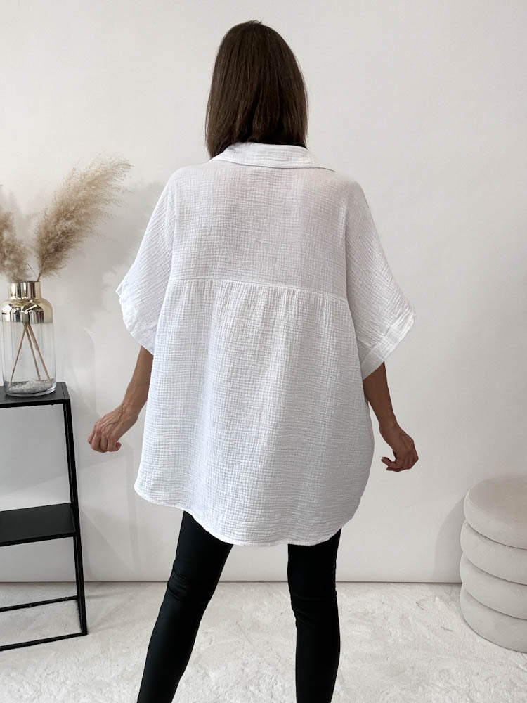 "Waffle Summer" Bluse aus Baumwolle (Musselin)- weiß