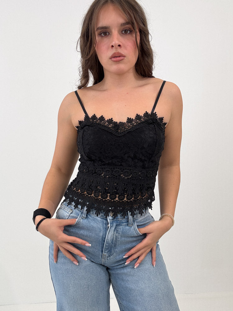 "Leah" Crop Top Lace - schwarz