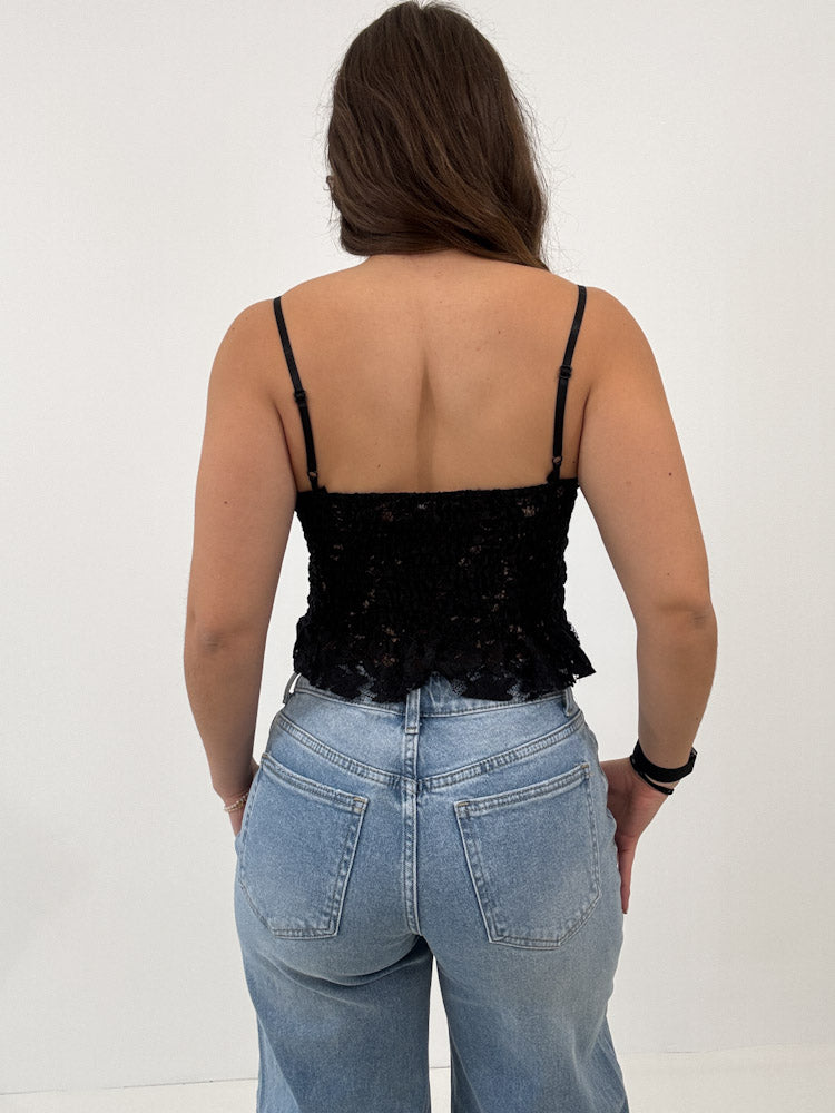 "Leah" Crop Top Lace - schwarz