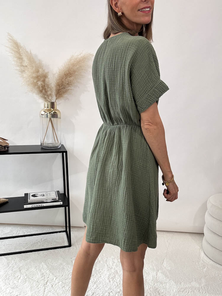 "Nella" Wickelkleid aus Baumwolle - matcha green