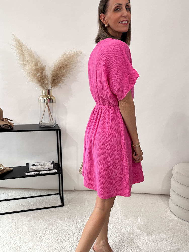 "Nella" Wickelkleid aus Baumwolle - pink
