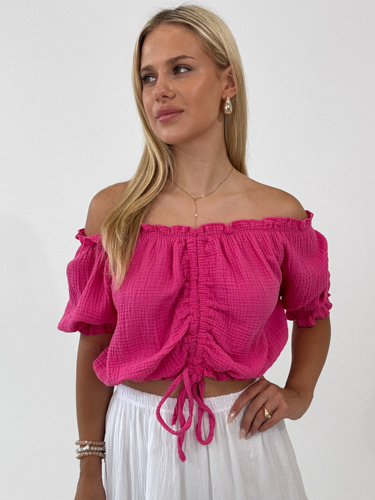 "Ibiza" stylisches Top aus Musselin - pink
