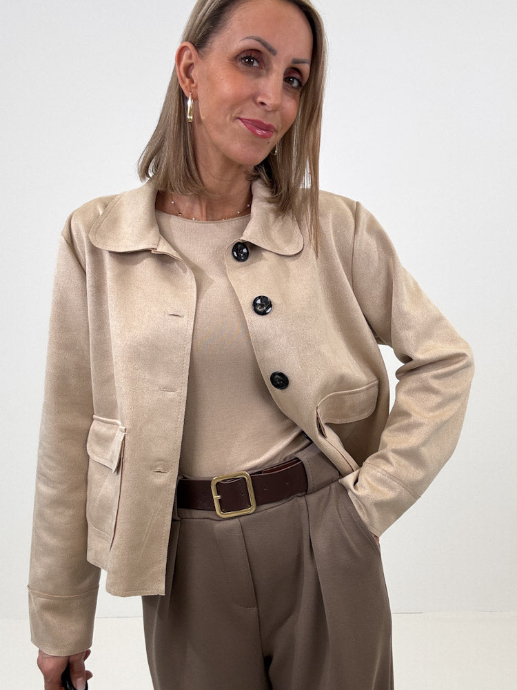 „Nelli“ Jacke in Velourleder Optik - beige