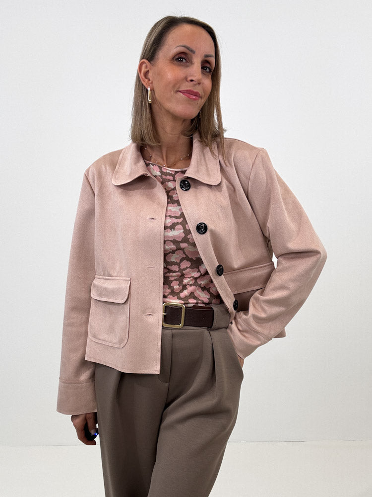 "Nelli" weiche Jacke in Velourleder Optik- puderrosa