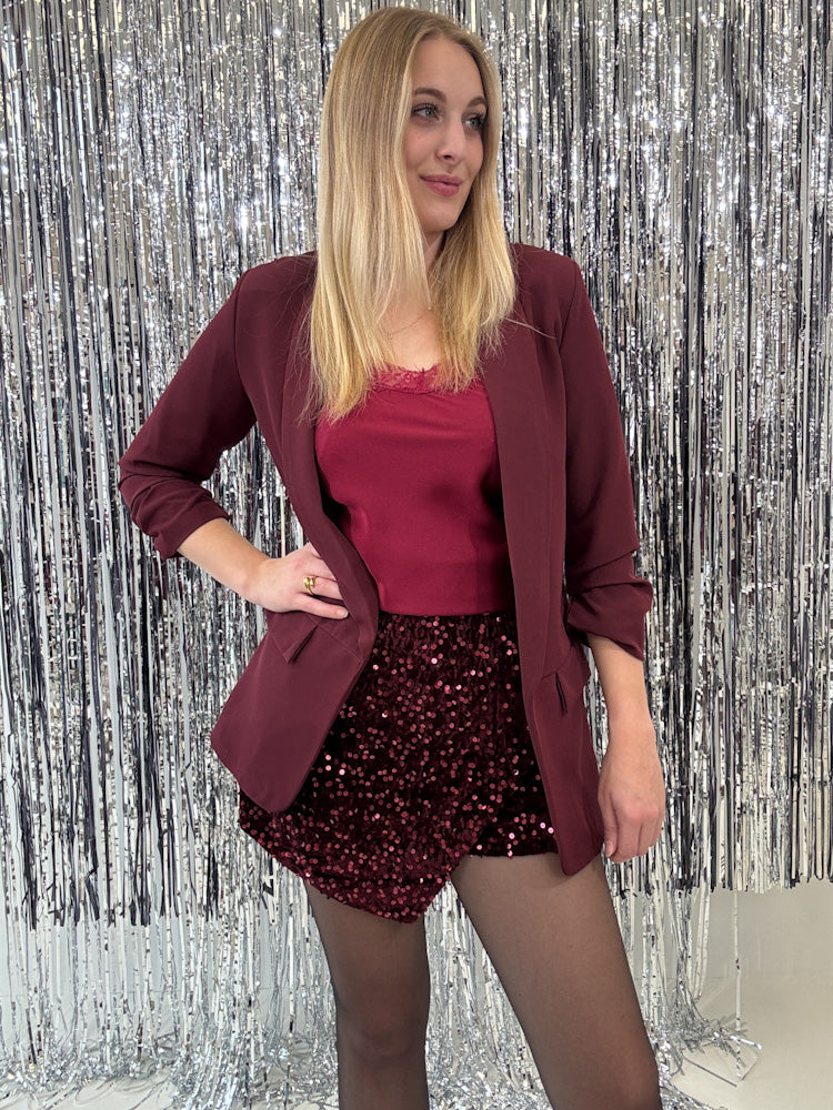 "Sequins Skort" Pailletten Hosenrock - bordeaux
