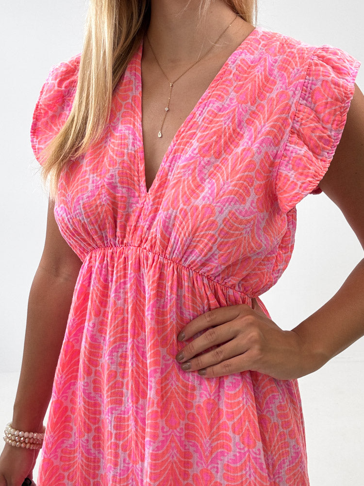 "Pianosa Tropical Midi" tolles Midikleid aus Musselin - coral