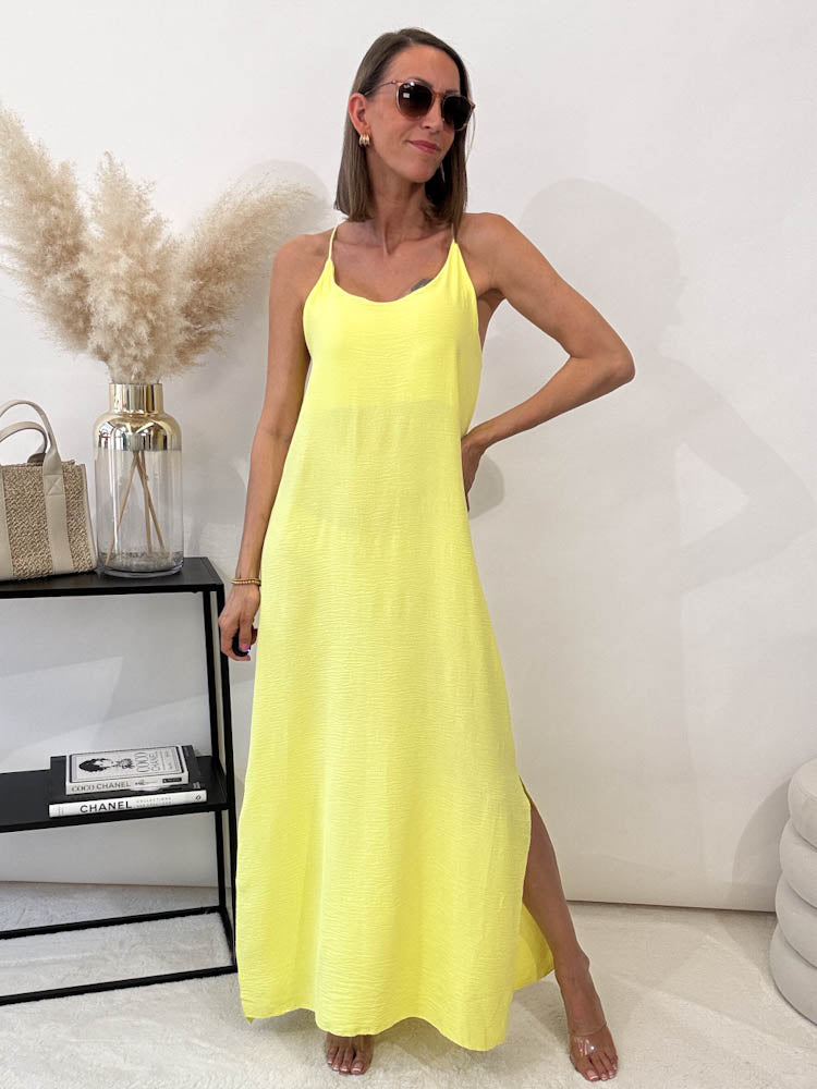 „Sunshine“ leichtes Spaghettiträger Kleid - gelb