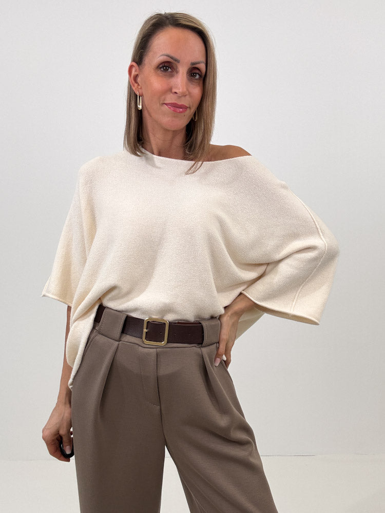"Vicenza Spring" weicher Viscose-Pullover mit 3/4 Ärmeln - creme