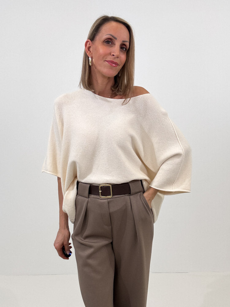 "Vicenza Spring" weicher Viscose-Pullover mit 3/4 Ärmeln - creme