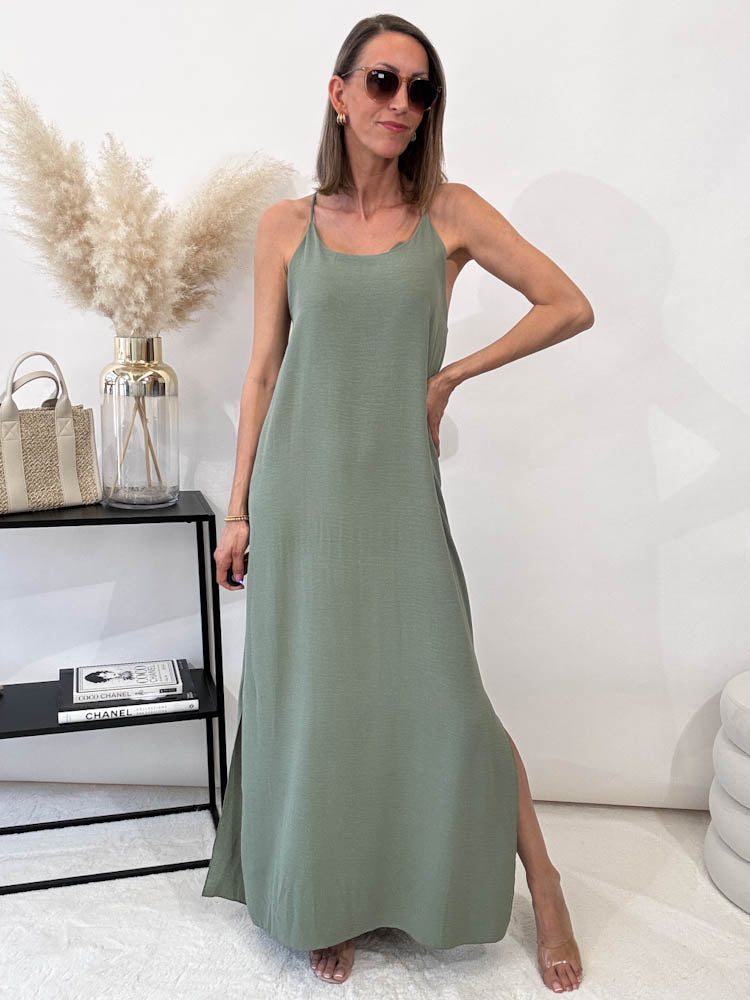"Sunshine" leichtes Spaghettiträger Kleid - matcha