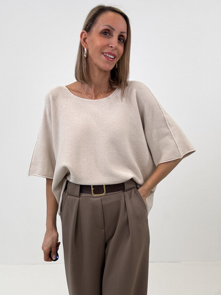 "Vicenza Spring" weicher Viscose-Pullover mit 3/4 Ärmeln - beige