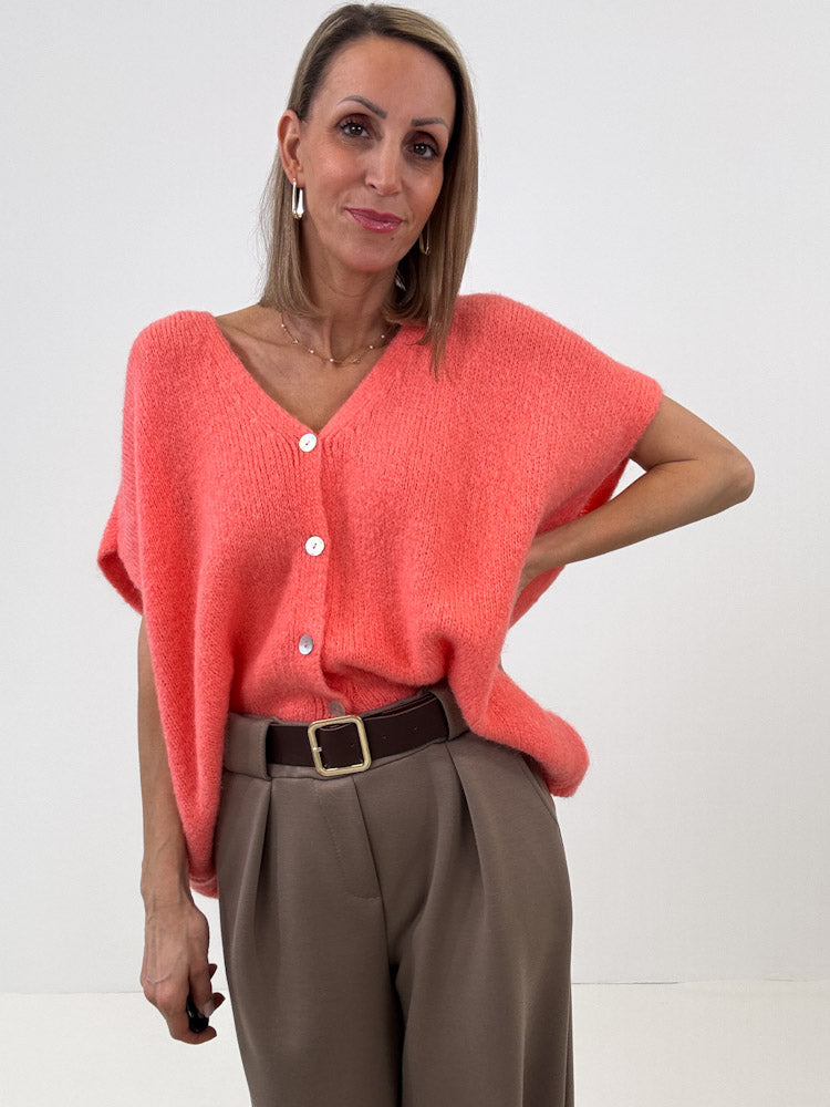 "Florida Vest" kuscheliger Cardigan mit Lana Wolle - coral