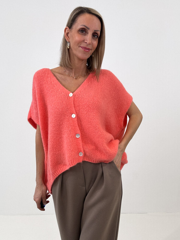 "Florida Vest" kuscheliger Cardigan mit Lana Wolle - coral