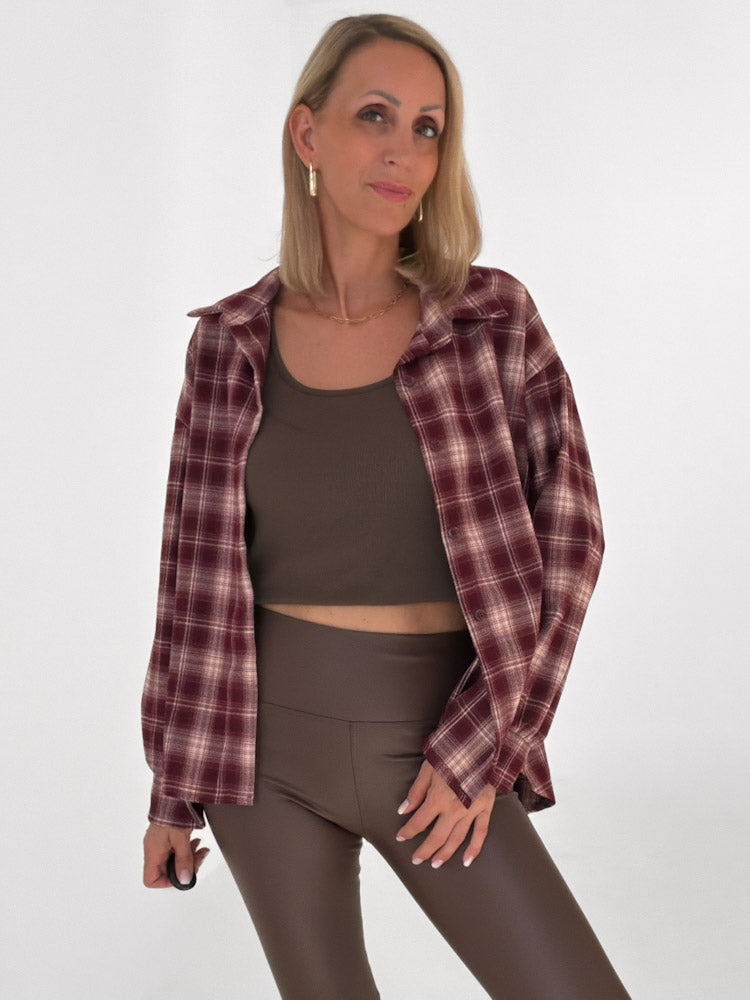 "Atrani" stylisches Karohemd aus Viscose - bordeaux